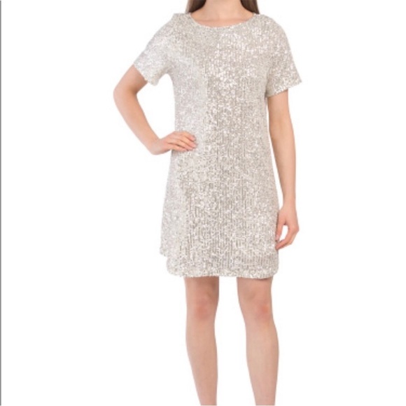 7 For All Mankind sparkly sequins slip shirt dress size small short sleeve cream - Picture 1 of 8